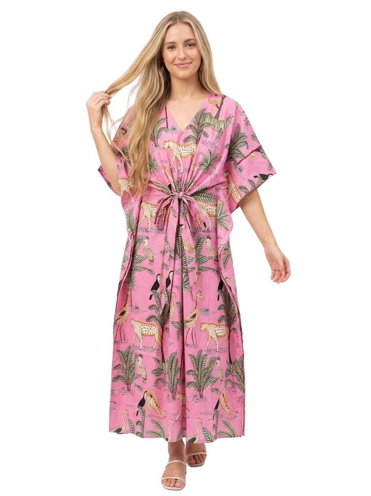 Animal Print Dress Sleepwear 100% Cotton Ethnic Maxi Beach cover up nightwear Caftan Dress