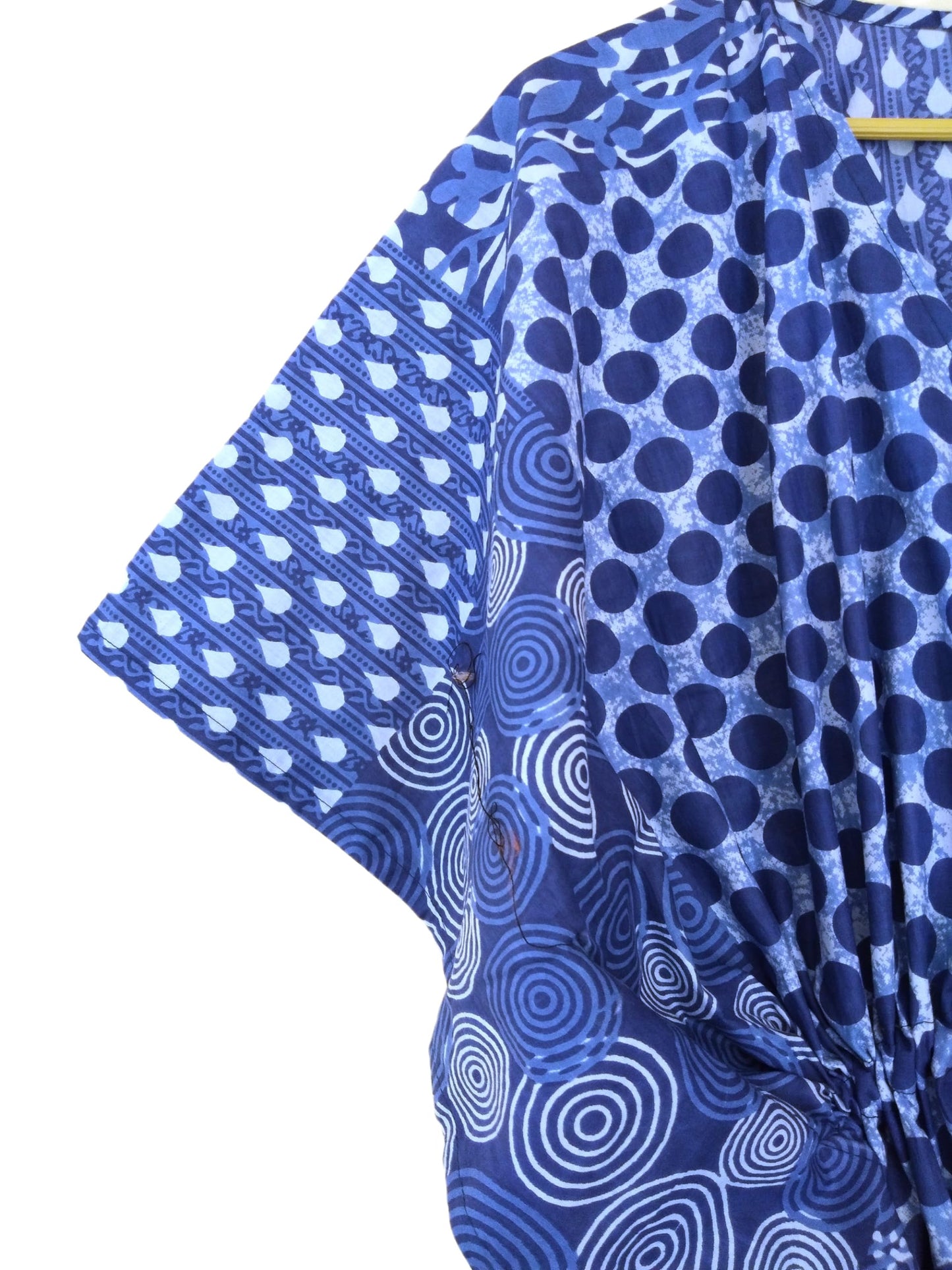 Cotton Maxi Dress, Sleepwear, Patchwork Print Caftan, Lightweight Beach Cover Up, One Size, Red