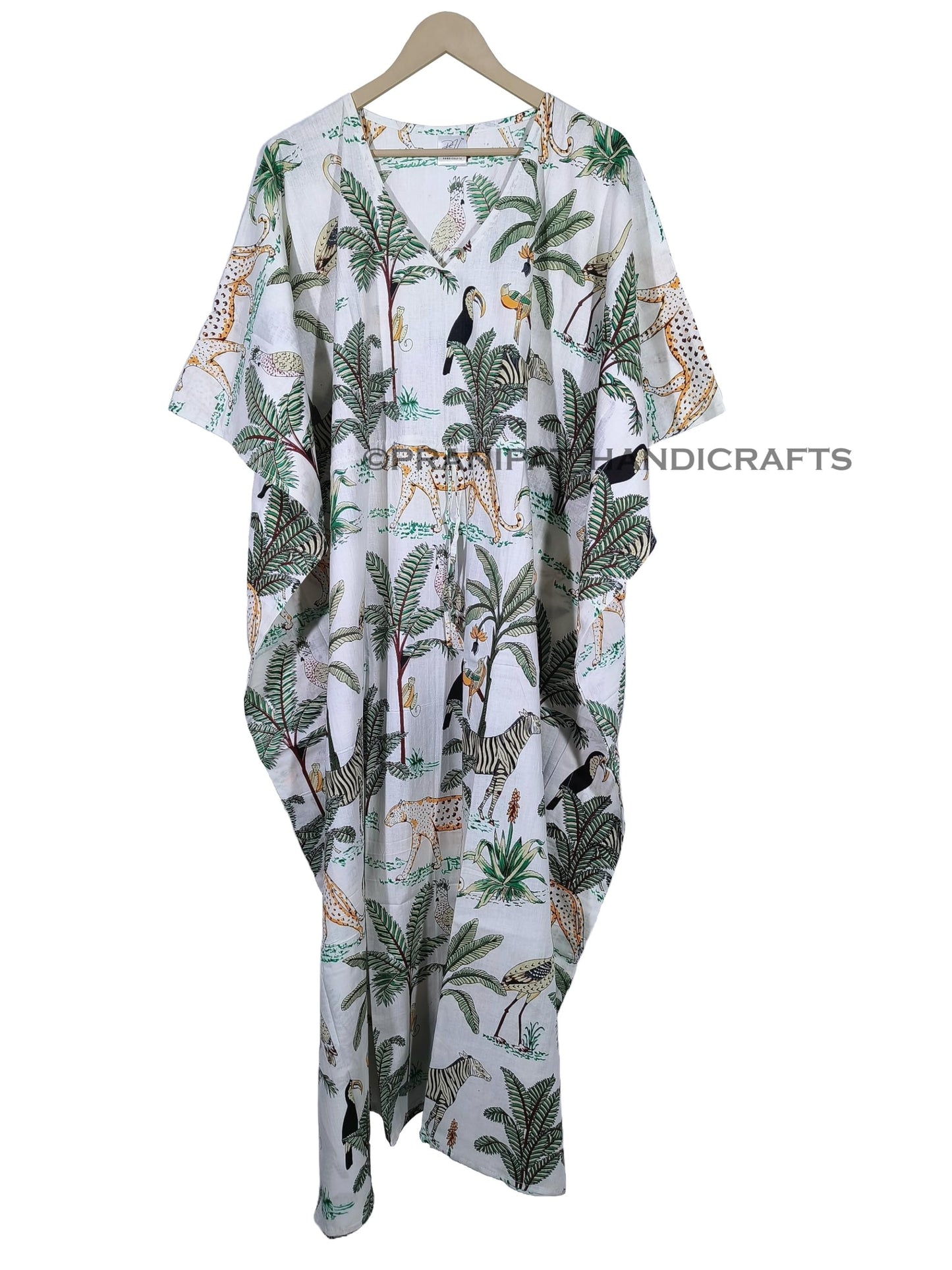 Animal Print Dress Sleepwear 100% Cotton Ethnic Maxi Beach cover up nightwear Caftan Dress