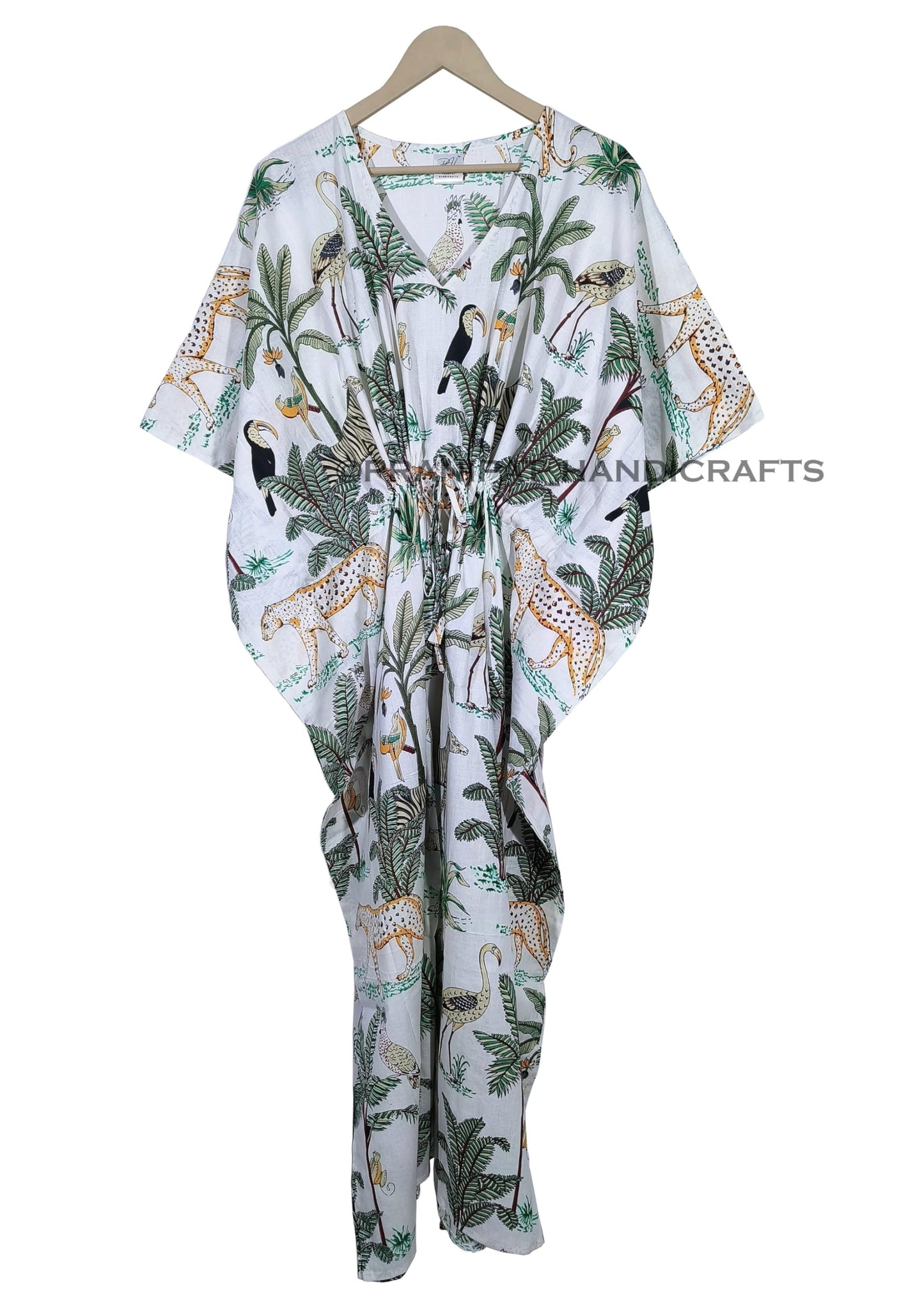 Animal Print Dress Sleepwear 100% Cotton Ethnic Maxi Beach cover up nightwear Caftan Dress