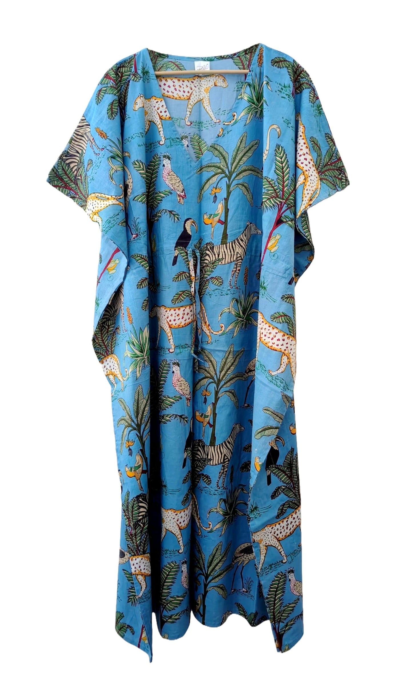 Animal Print Dress Sleepwear 100% Cotton Ethnic Maxi Beach cover up nightwear Caftan Dress
