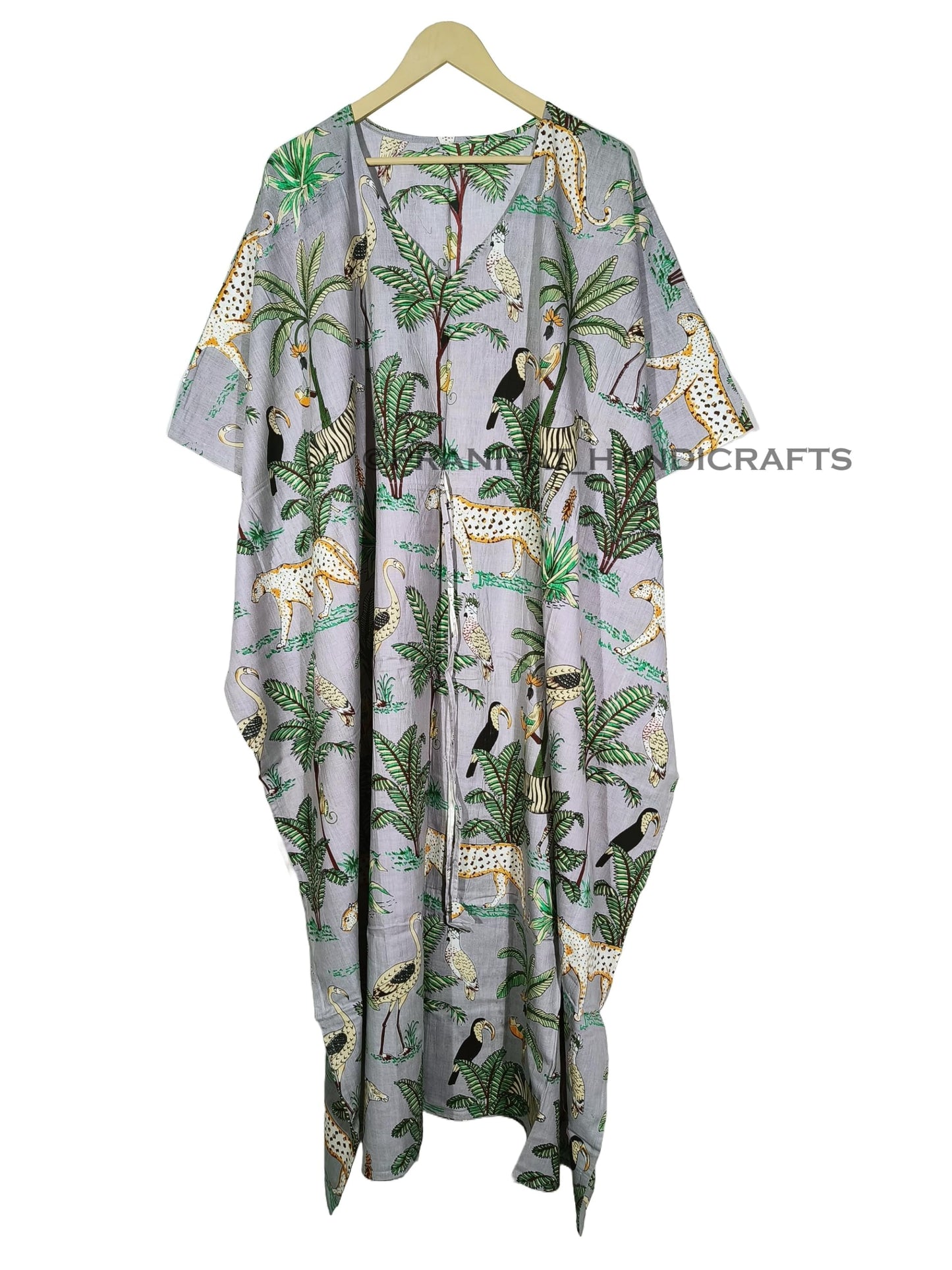 Animal Print Dress Sleepwear 100% Cotton Ethnic Maxi Beach cover up nightwear Caftan Dress