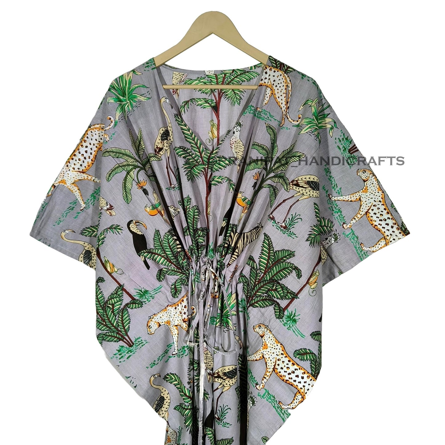 Animal Print Dress Sleepwear 100% Cotton Ethnic Maxi Beach cover up nightwear Caftan Dress