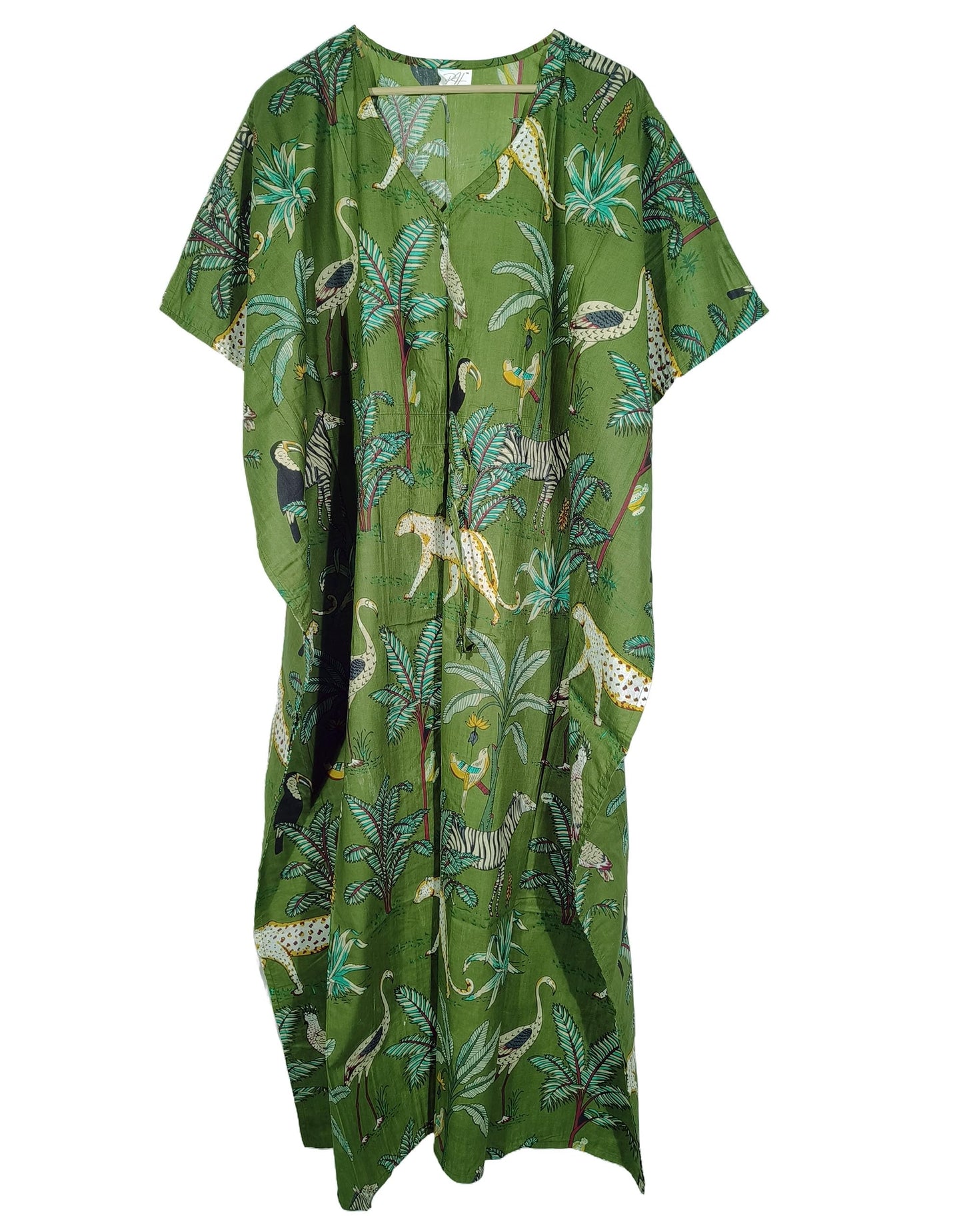Animal Print Dress Sleepwear 100% Cotton Ethnic Maxi Beach cover up nightwear Caftan Dress