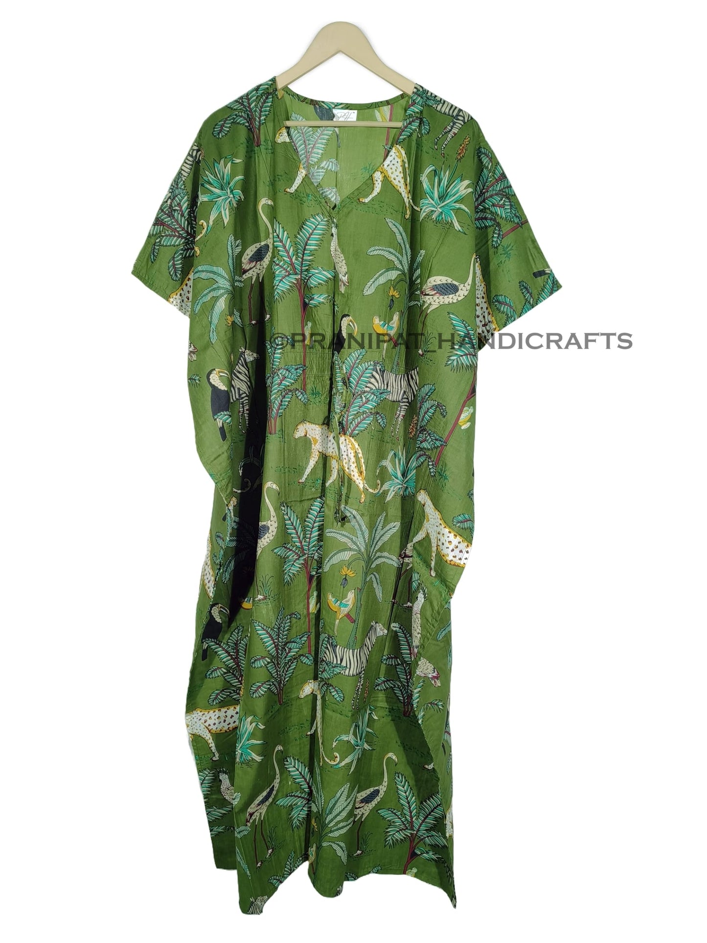 Animal Print Dress Sleepwear 100% Cotton Ethnic Maxi Beach cover up nightwear Caftan Dress