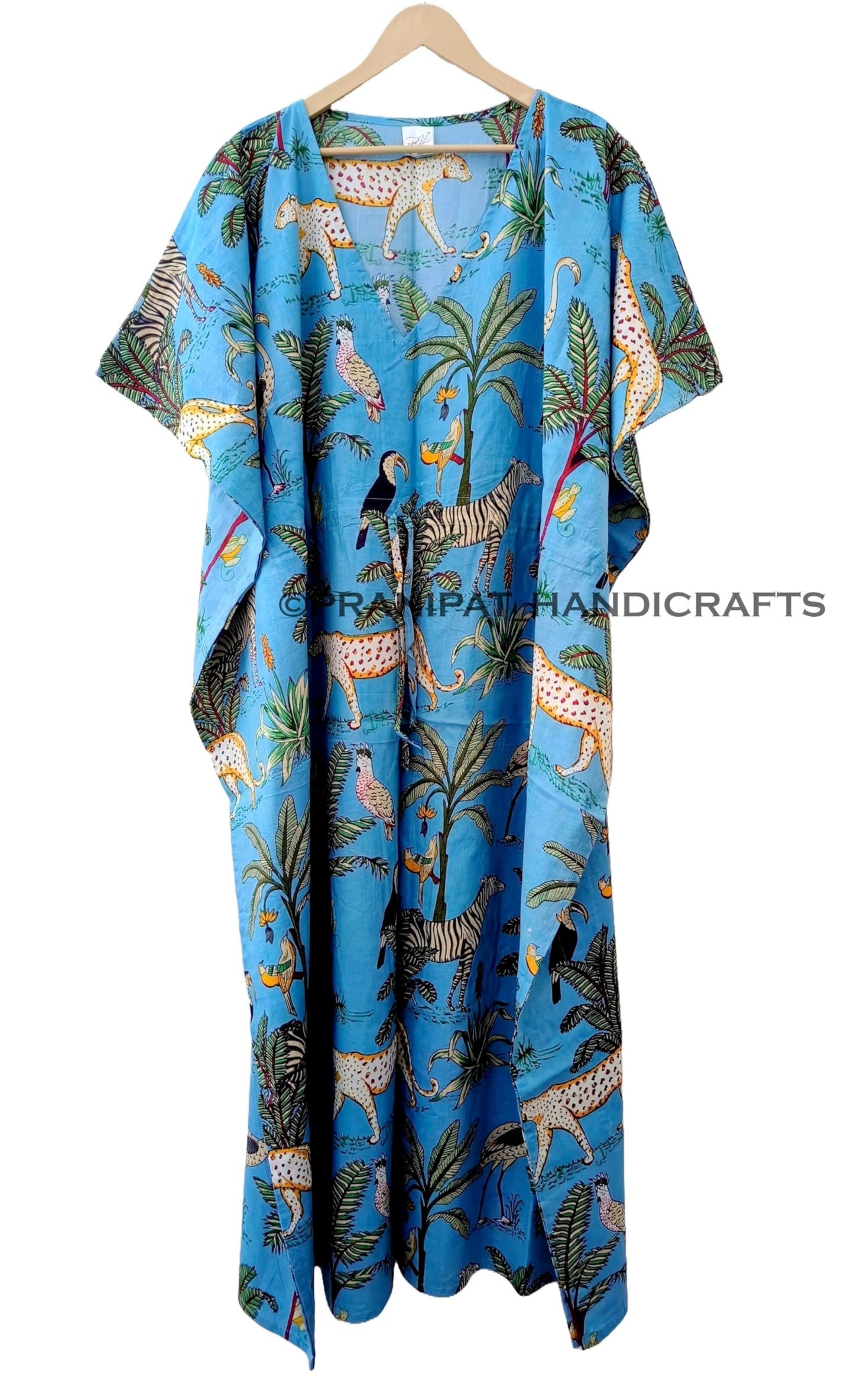 Animal Print Dress Sleepwear 100% Cotton Ethnic Maxi Beach cover up nightwear Caftan Dress