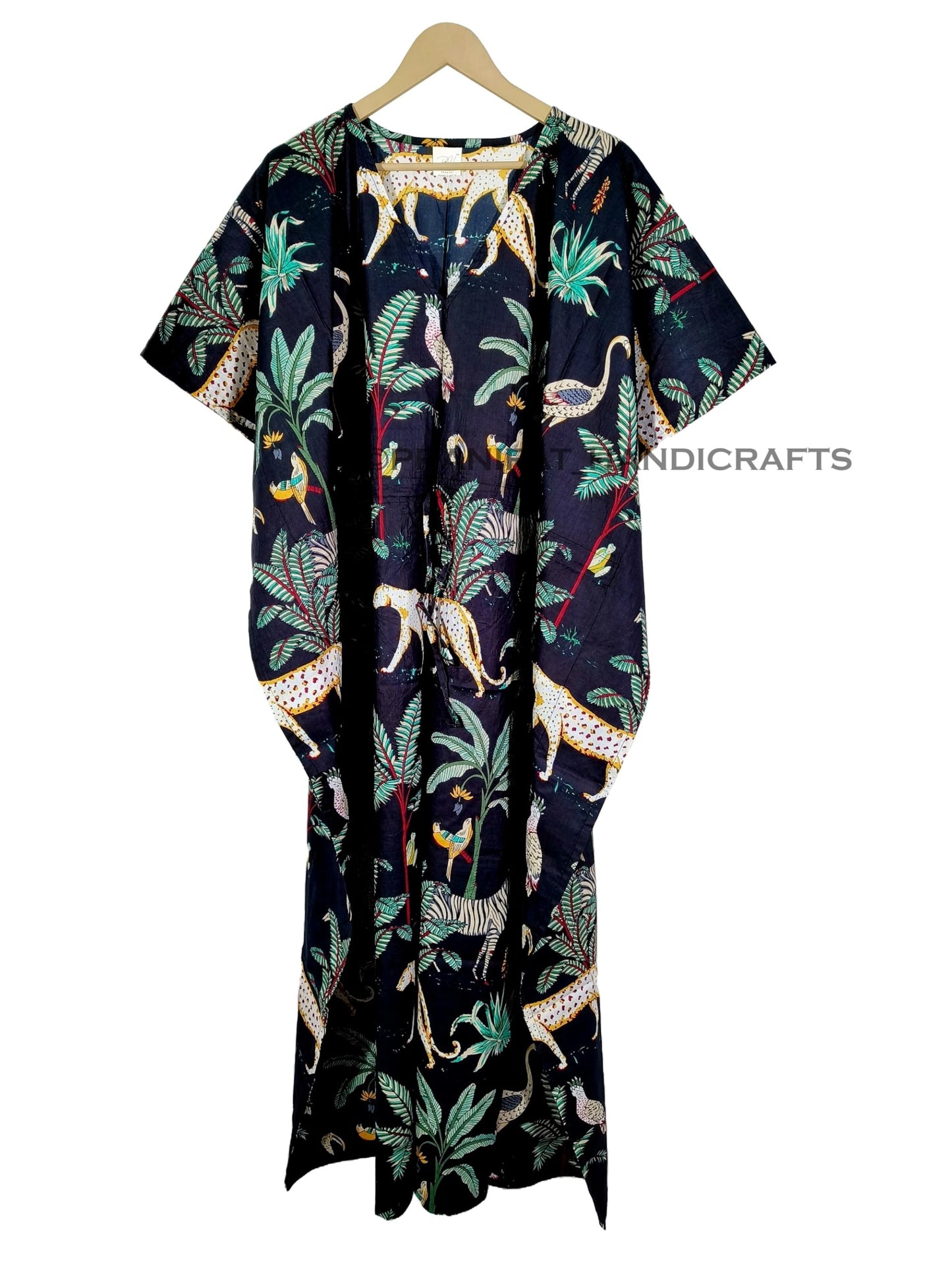 Animal Print Dress Sleepwear 100% Cotton Ethnic Maxi Beach cover up nightwear Caftan Dress
