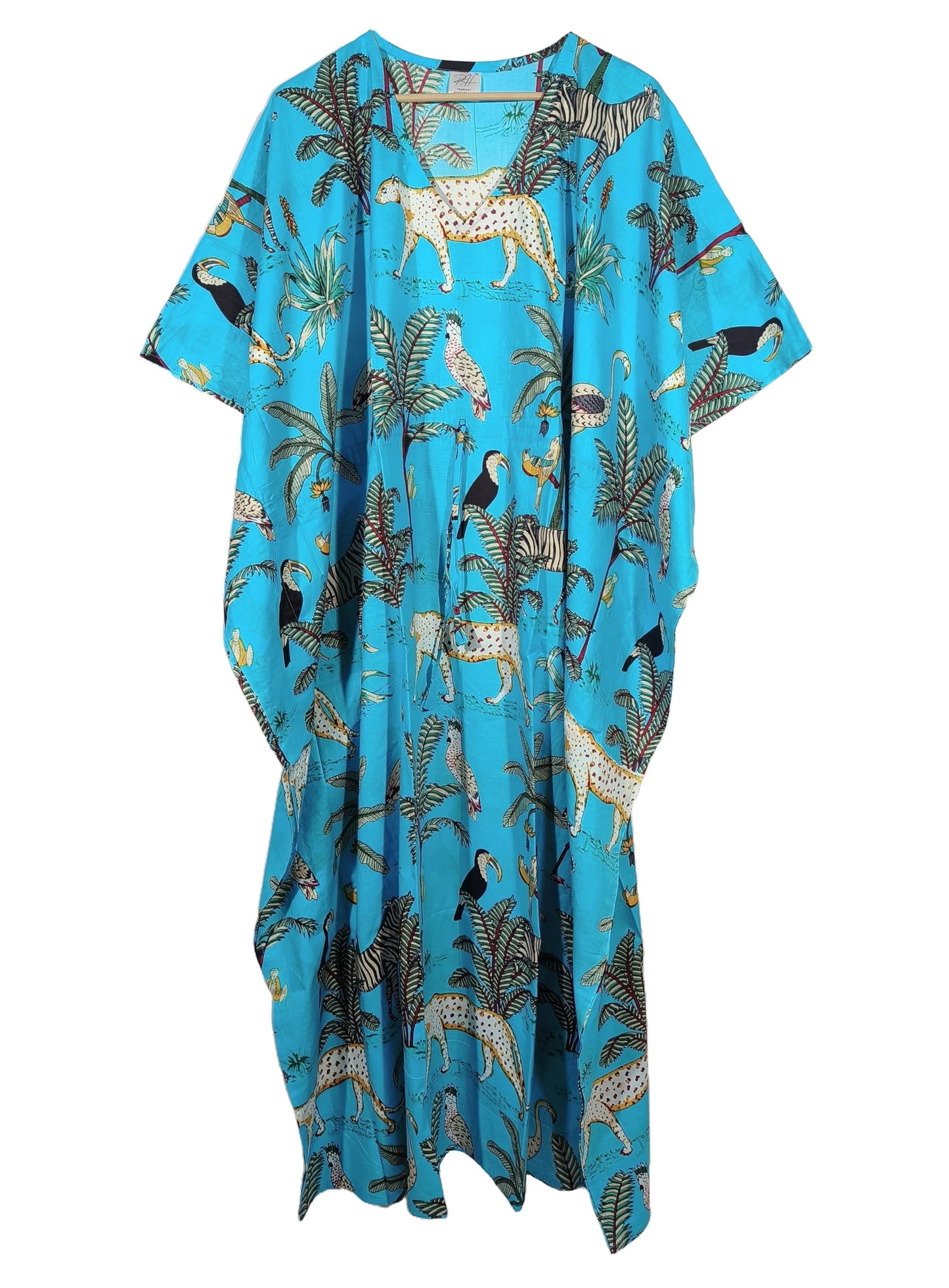 Animal Print Dress Sleepwear 100% Cotton Ethnic Maxi Beach cover up nightwear Caftan Dress