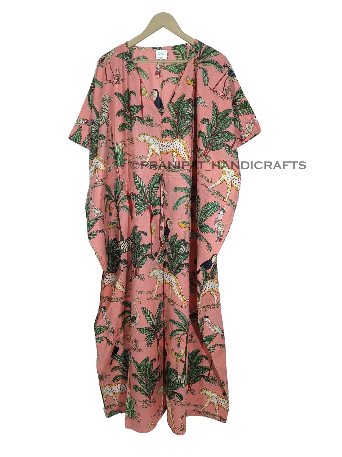 Animal Print Dress Sleepwear 100% Cotton Ethnic Maxi Beach cover up nightwear Caftan Dress