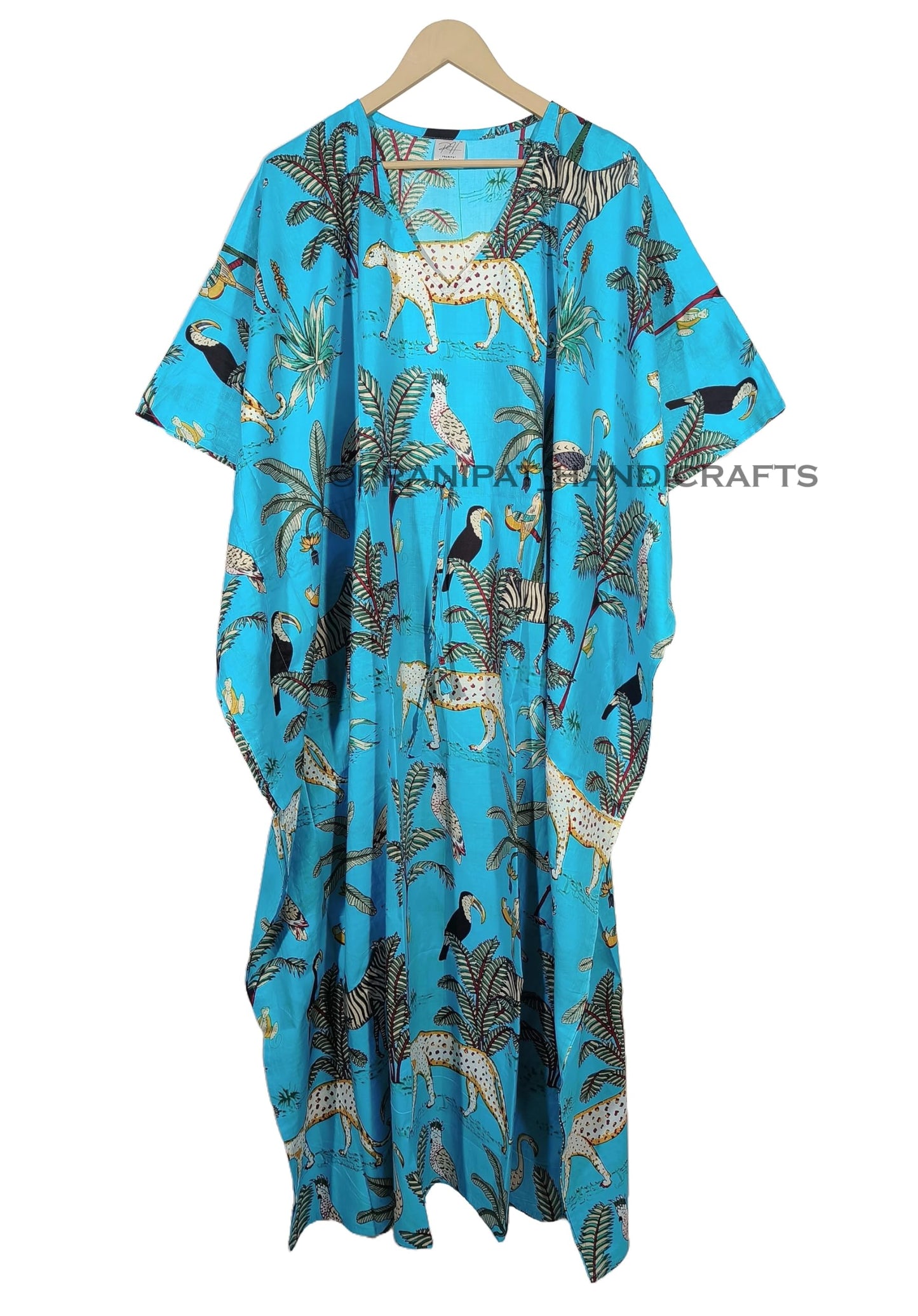 Animal Print Dress Sleepwear 100% Cotton Ethnic Maxi Beach cover up nightwear Caftan Dress