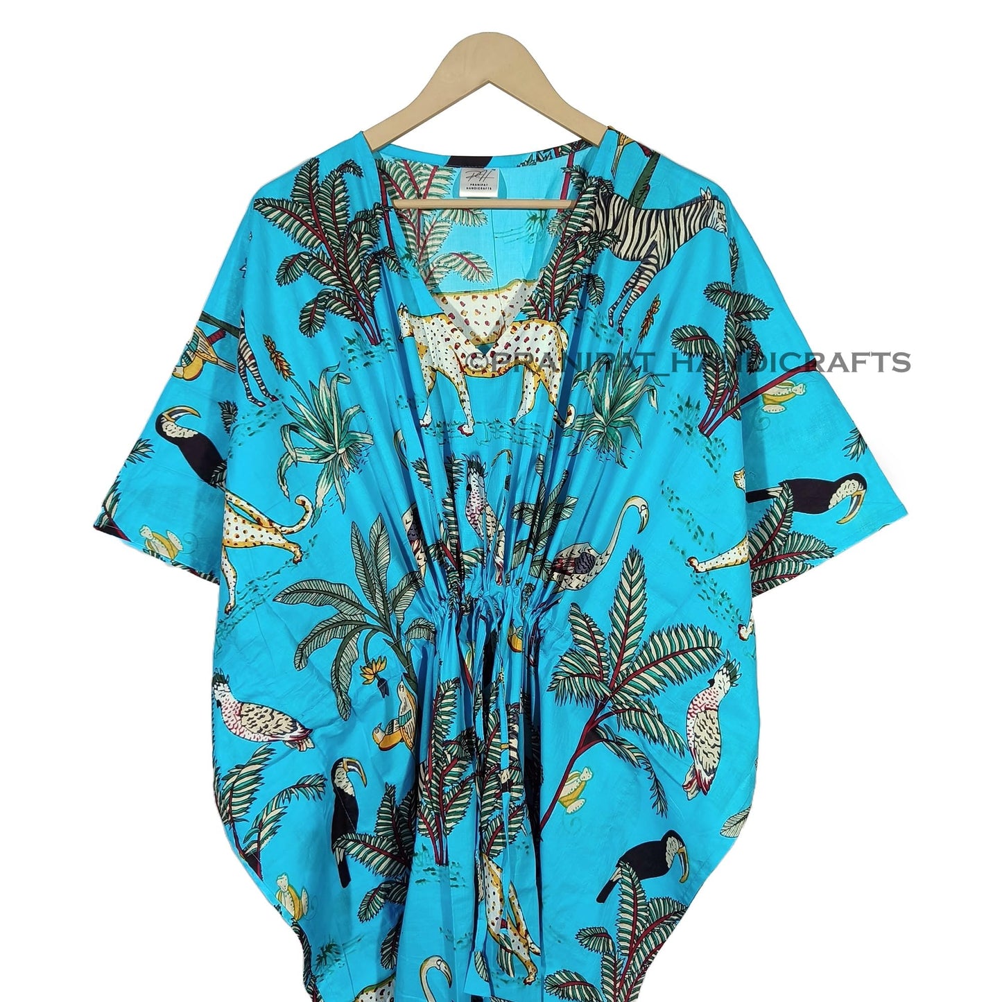 Animal Print Dress Sleepwear 100% Cotton Ethnic Maxi Beach cover up nightwear Caftan Dress