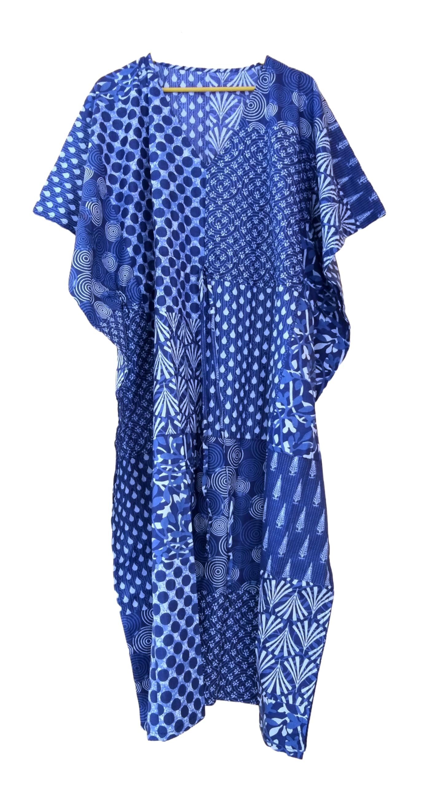 Cotton Maxi Dress, Sleepwear, Patchwork Print Caftan, Lightweight Beach Cover Up, One Size, Red
