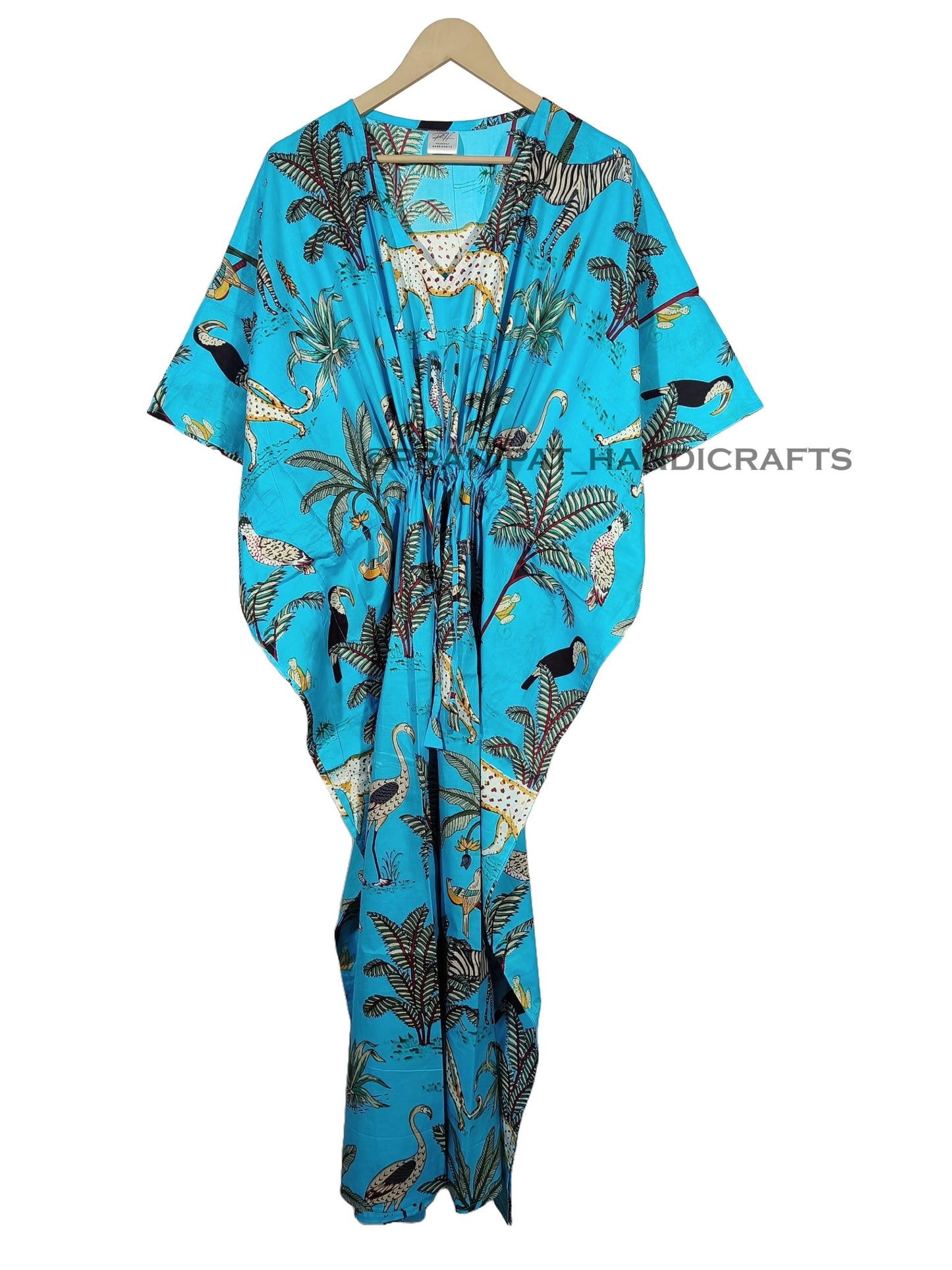 Animal Print Dress Sleepwear 100% Cotton Ethnic Maxi Beach cover up nightwear Caftan Dress