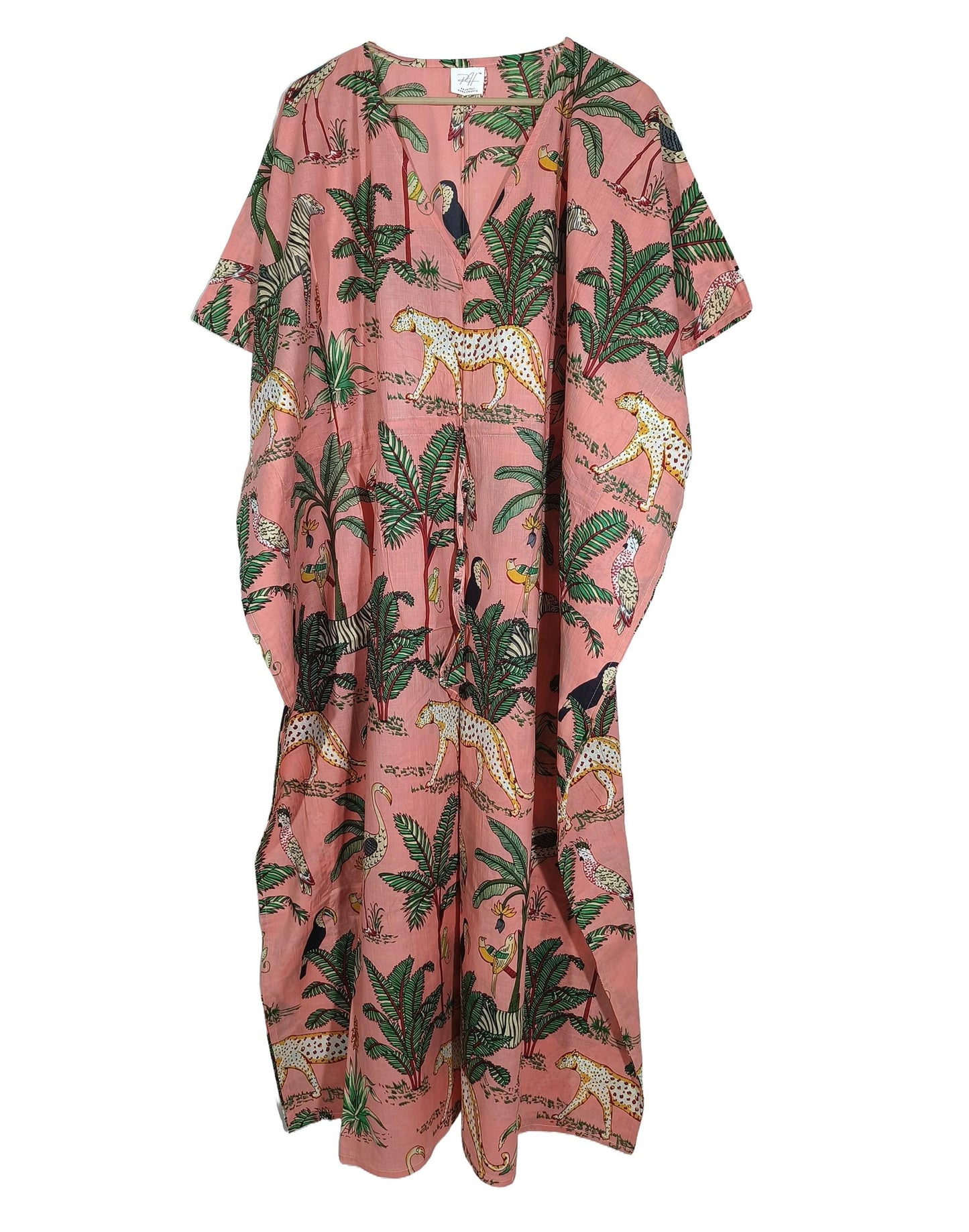 Animal Print Dress Sleepwear 100% Cotton Ethnic Maxi Beach cover up nightwear Caftan Dress