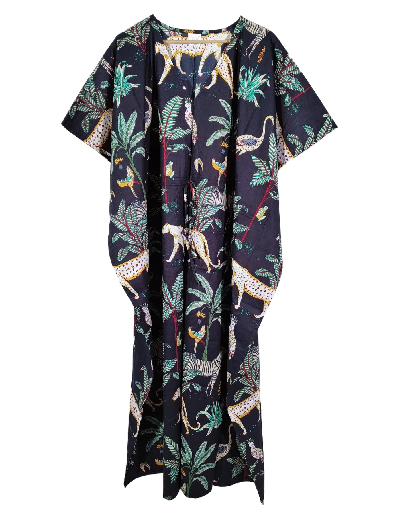 Animal Print Dress Sleepwear 100% Cotton Ethnic Maxi Beach cover up nightwear Caftan Dress