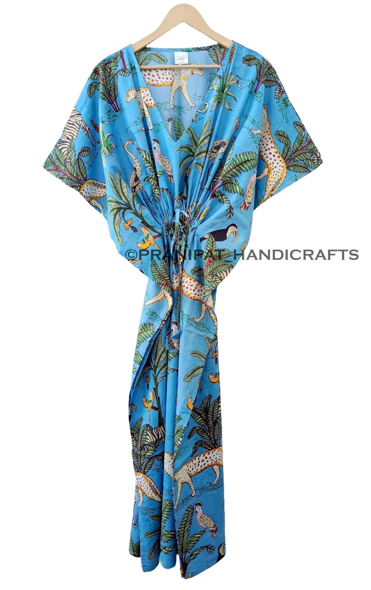 Animal Print Dress Sleepwear 100% Cotton Ethnic Maxi Beach cover up nightwear Caftan Dress