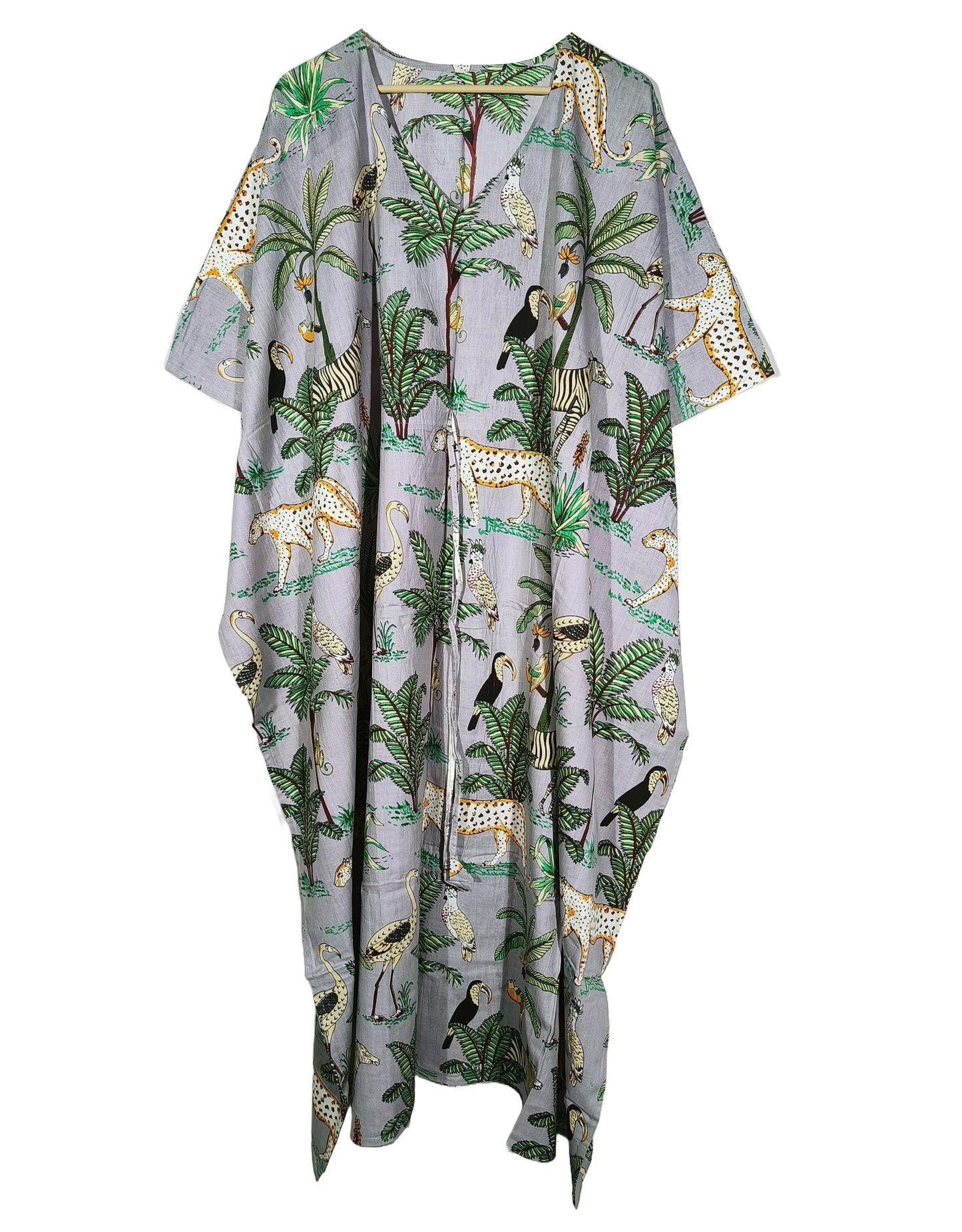 Animal Print Dress Sleepwear 100% Cotton Ethnic Maxi Beach cover up nightwear Caftan Dress