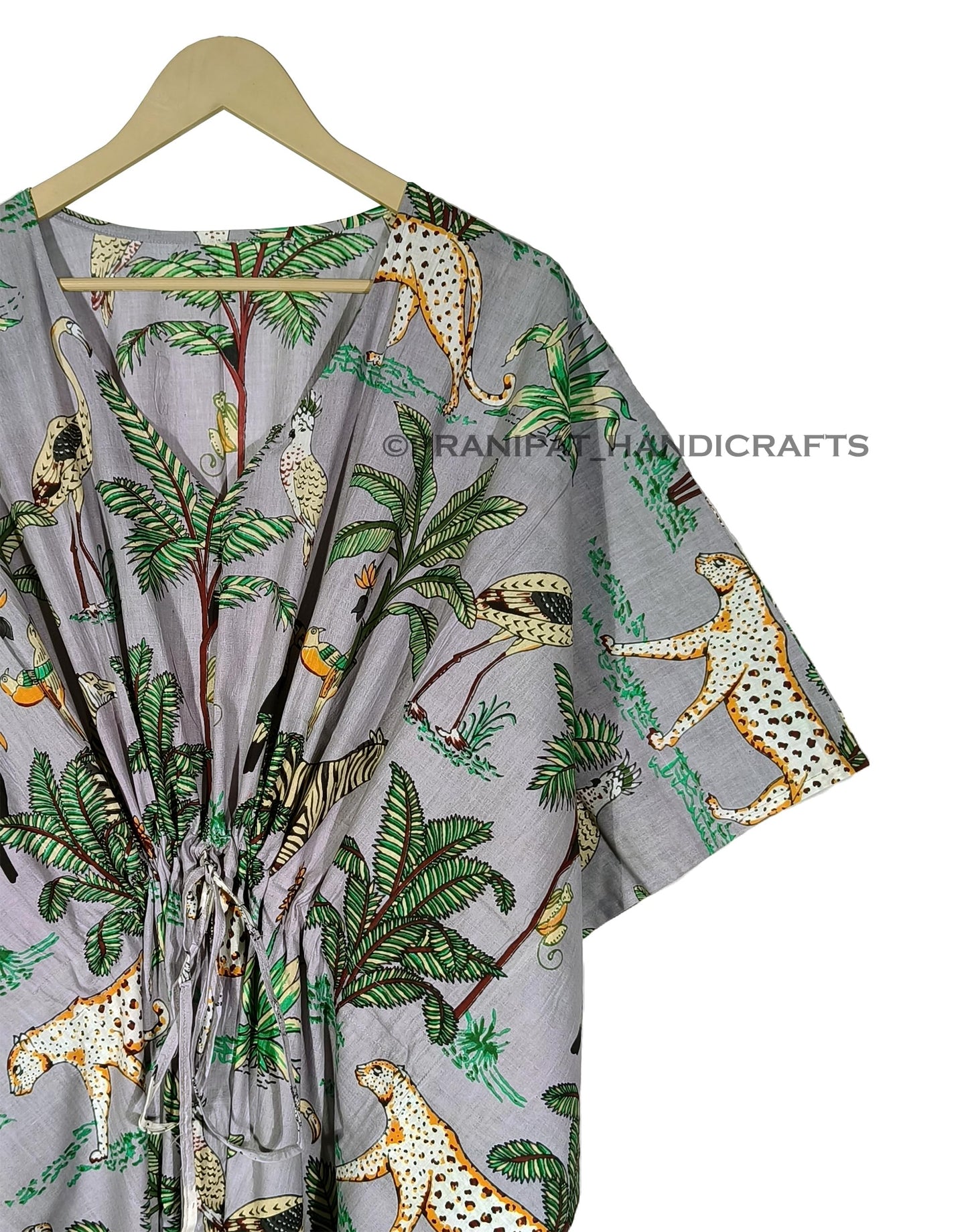Animal Print Dress Sleepwear 100% Cotton Ethnic Maxi Beach cover up nightwear Caftan Dress