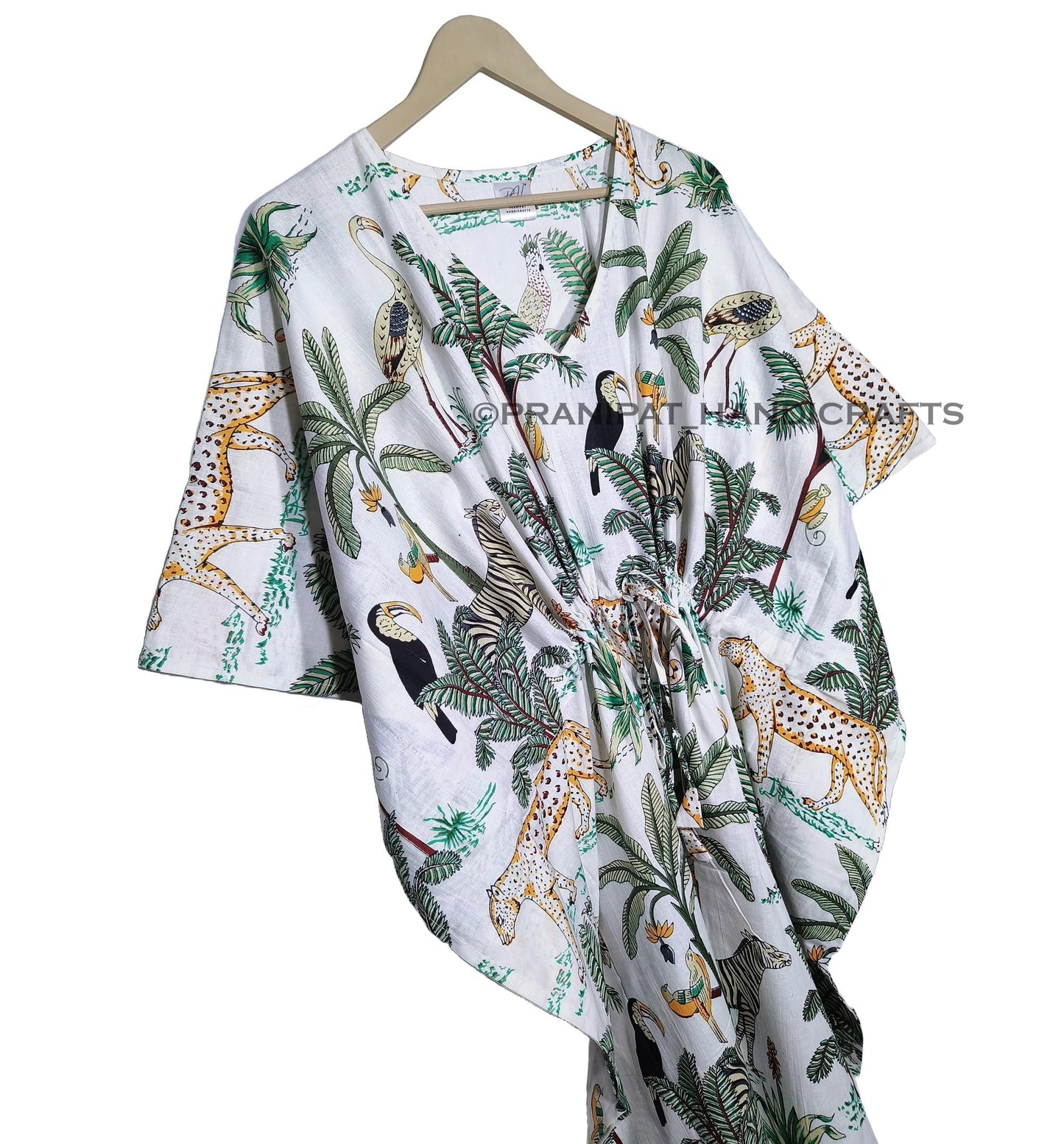 Animal Print Dress Sleepwear 100% Cotton Ethnic Maxi Beach cover up nightwear Caftan Dress