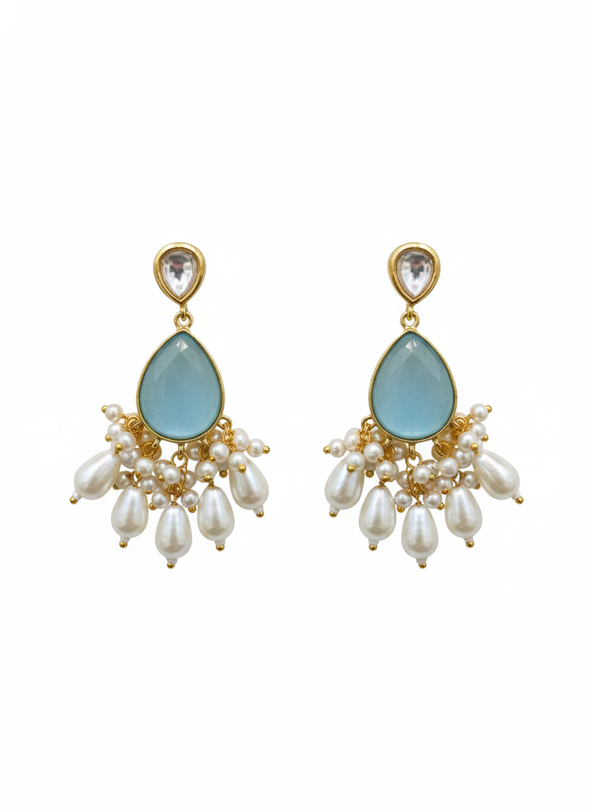 Handcrafted Meenakari Bridal Jewelry Set Women Natural Rough Pearls Turquoise Stones